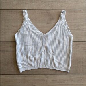 Milio Milano Ribbed V-Neck White Cropped Tank Top Coastal Resortwear Size L